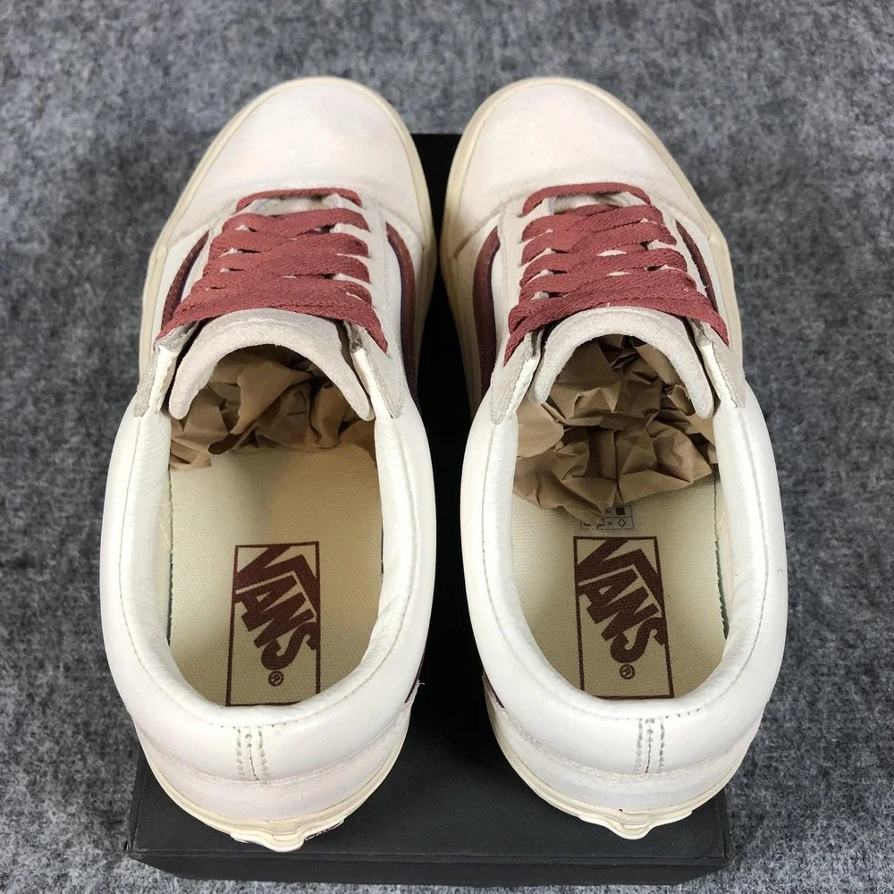 Vans Old Skool Shoes Men 5.5 / Women 7 White Burgundy Leather Suede Low Top - Picture 8 of 16